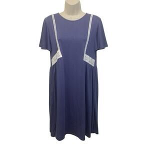 Attard State Periwinkle Blue Boho Babydoll Dress Medium Ivory Crochet Lace